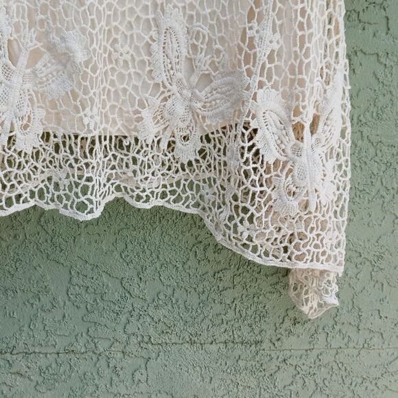 NWT V CRISTINA Natural Woven Knit Butterflies Sheer Top & Sleeveless Lining SM - Picture 7 of 9